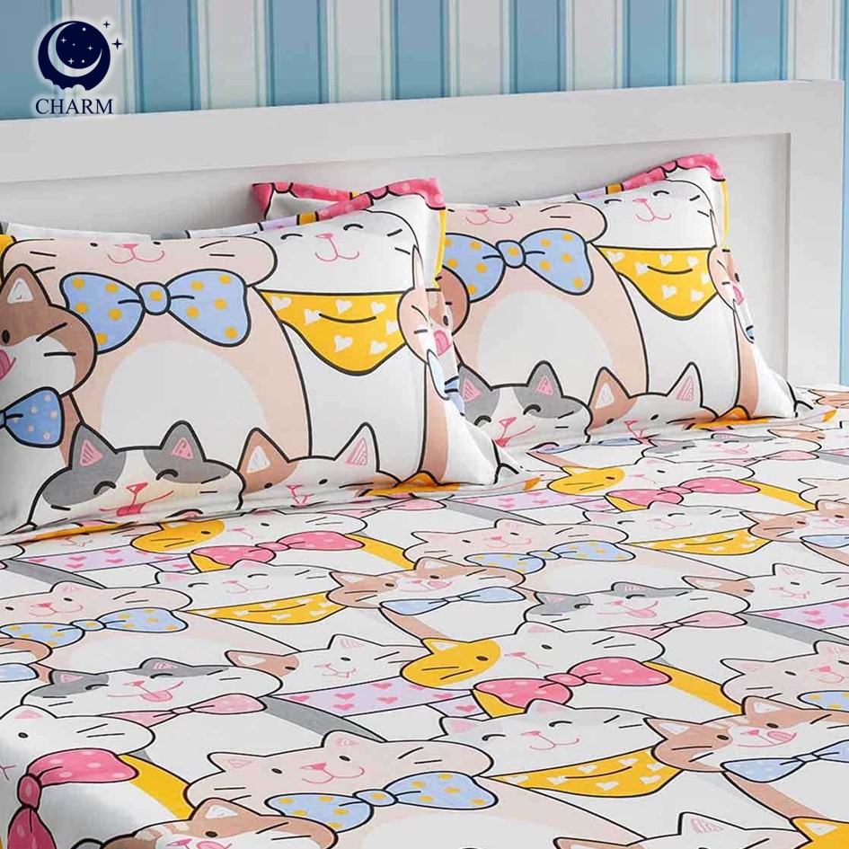 ชุดผ้าปูที่นอน 6 ฟุต 3 ชิ้น CHARM สี FAMILY MEOW คอลเลคชั่น DREAMY (ไม่รวมผ้านวม)_3